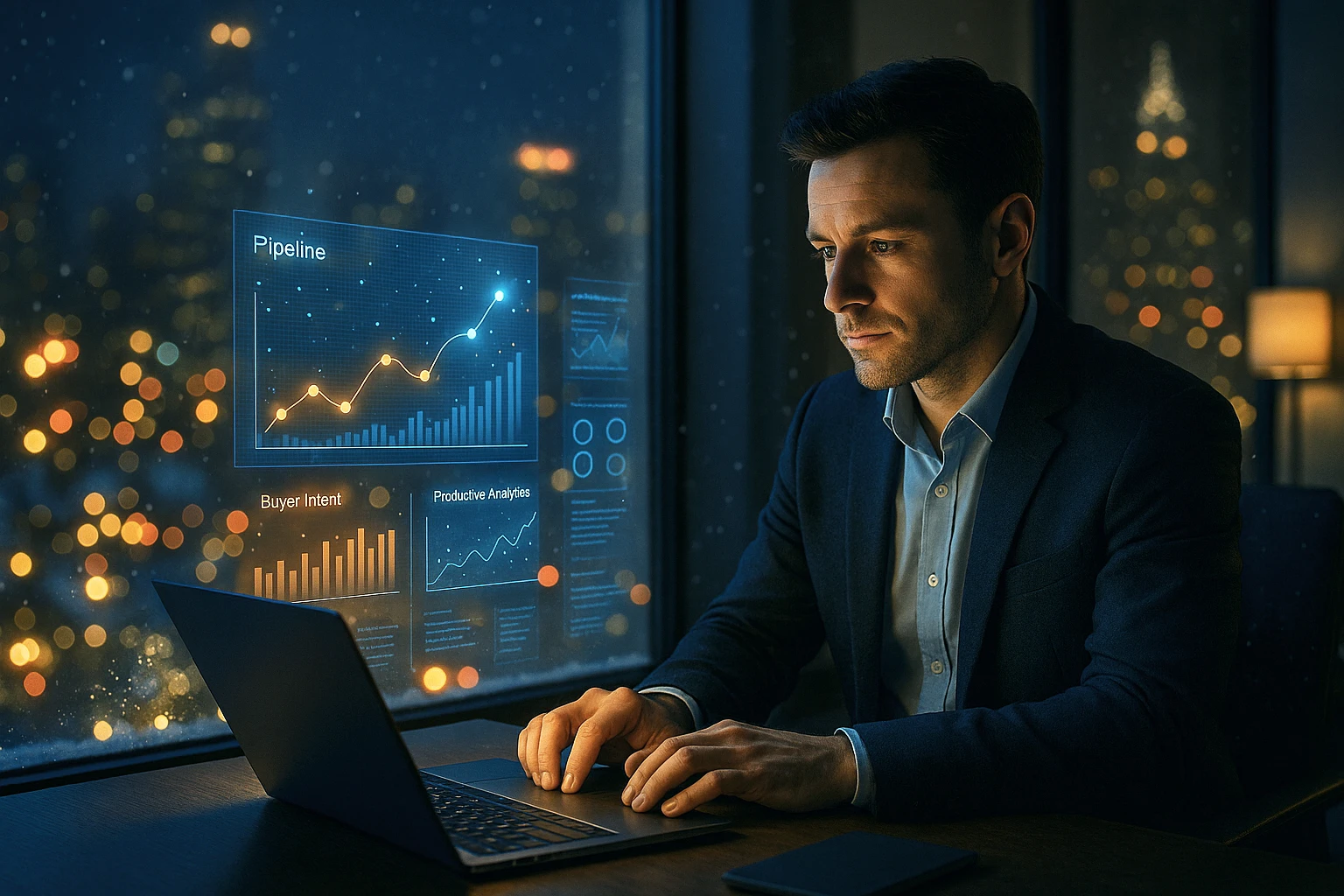 A man typing on his computer and viewing dashboards.