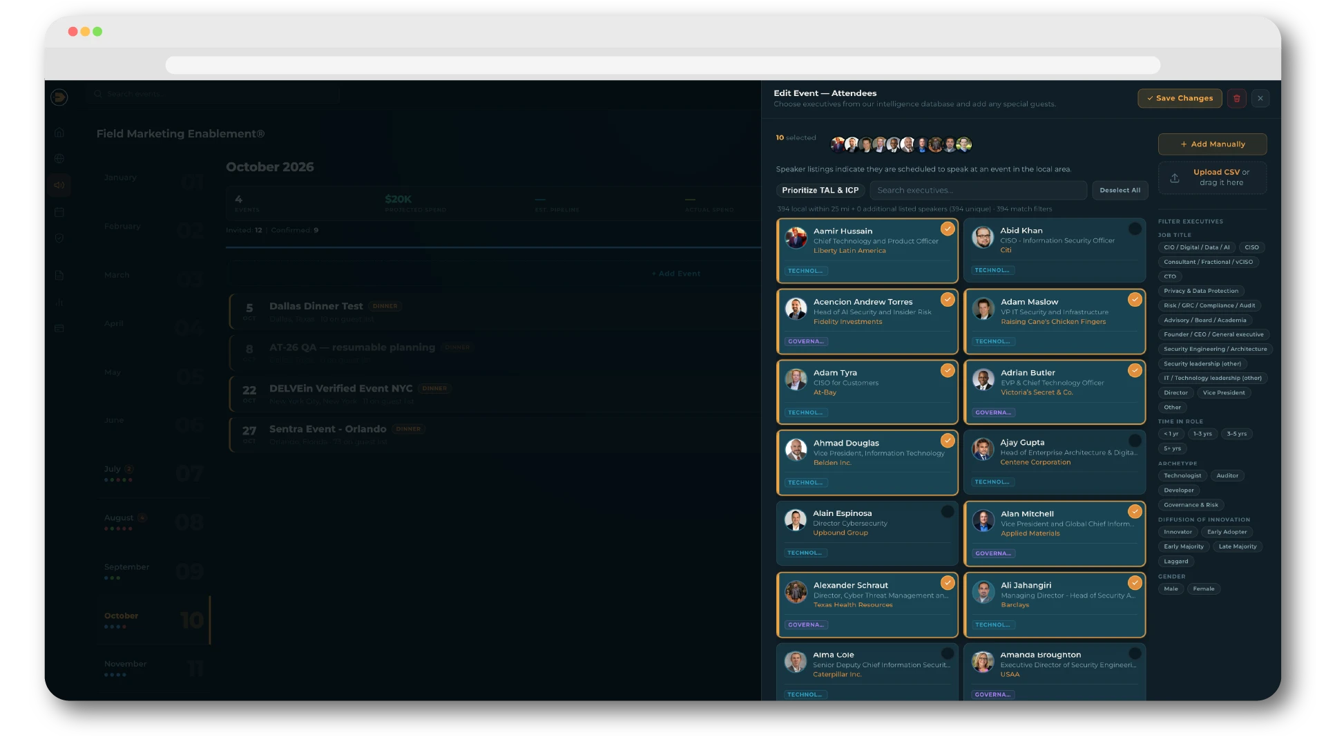 Example of our user interface for Field Marketing Enablement®