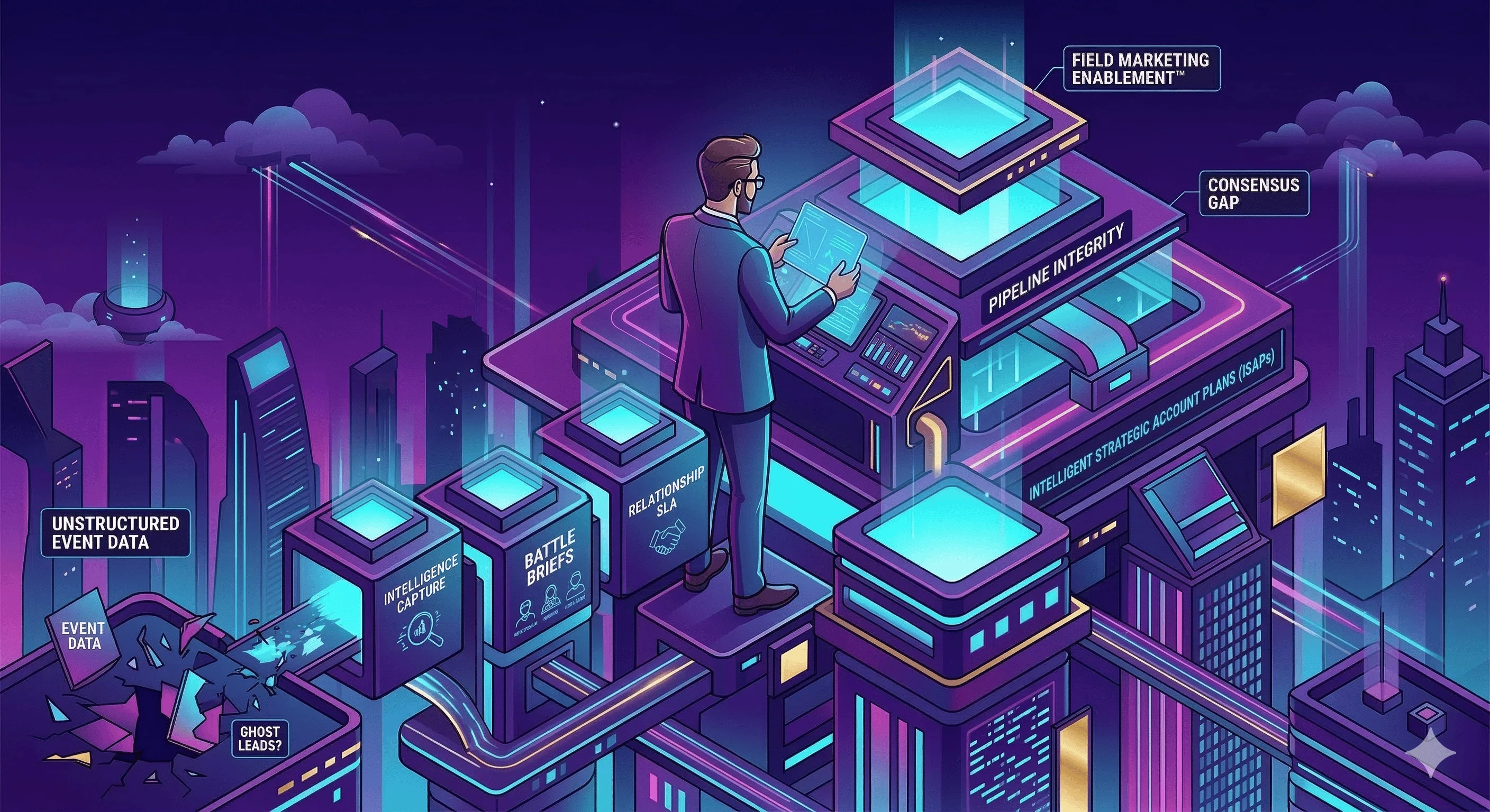 An illustration of a man reviewing paper statistics at a fancy interface.